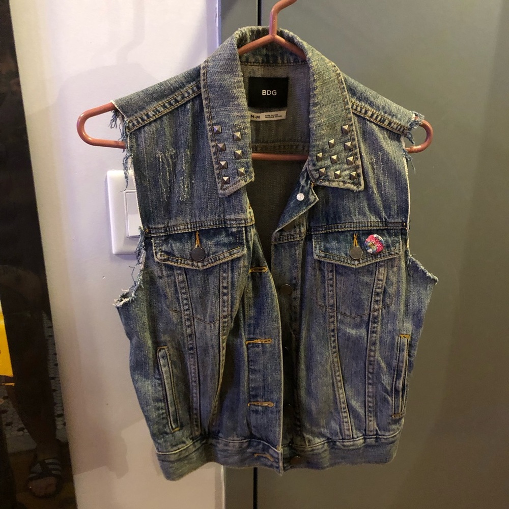 Sleeveless denim vest with Motörhead / Lemmy back patch, women’s size medium
